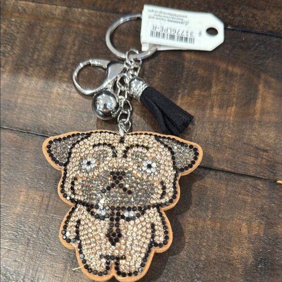 Puffy “Pug in a Tie” Bling Key Chain & Bag Charm (made with seed beads)(NWT) - Picture 1 of 5